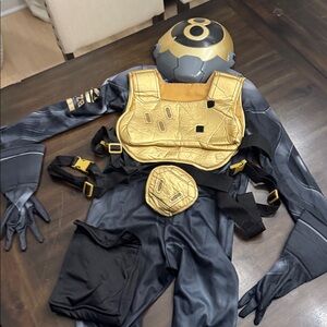 Fortnite Gold 8 Ball Gold and Black Costume with mask